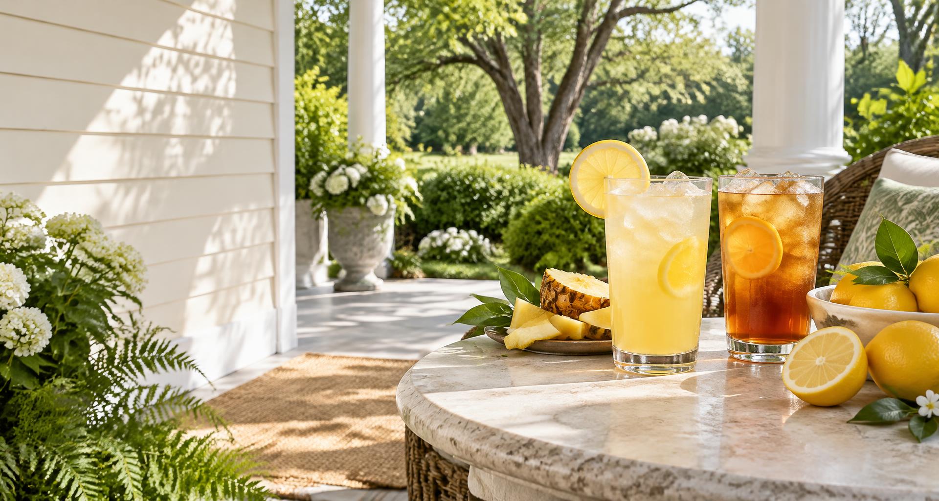 Lemonade and sweet tea on a sunlit Southern porch
